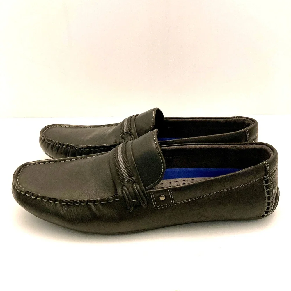 Steve Madden Gander Driving Moccasins Shoes Black Leather‎ Mens 11 EUC